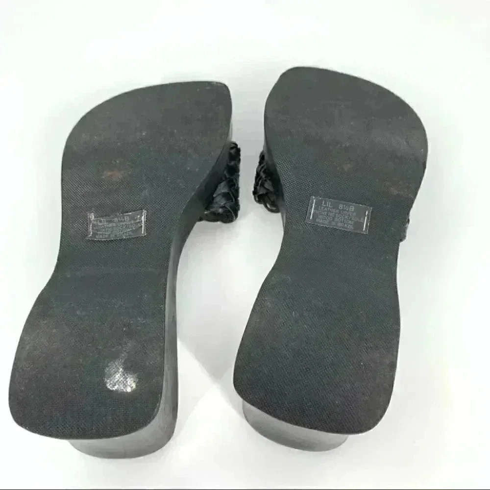 Steve madden sandals 8.5 Lil Black woven leather chunky wooden platforms 90s y2k